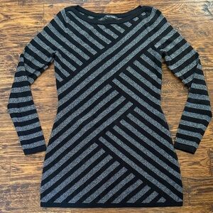 White House Black Market Black and Silver Metallic Stripe Sweater Dress